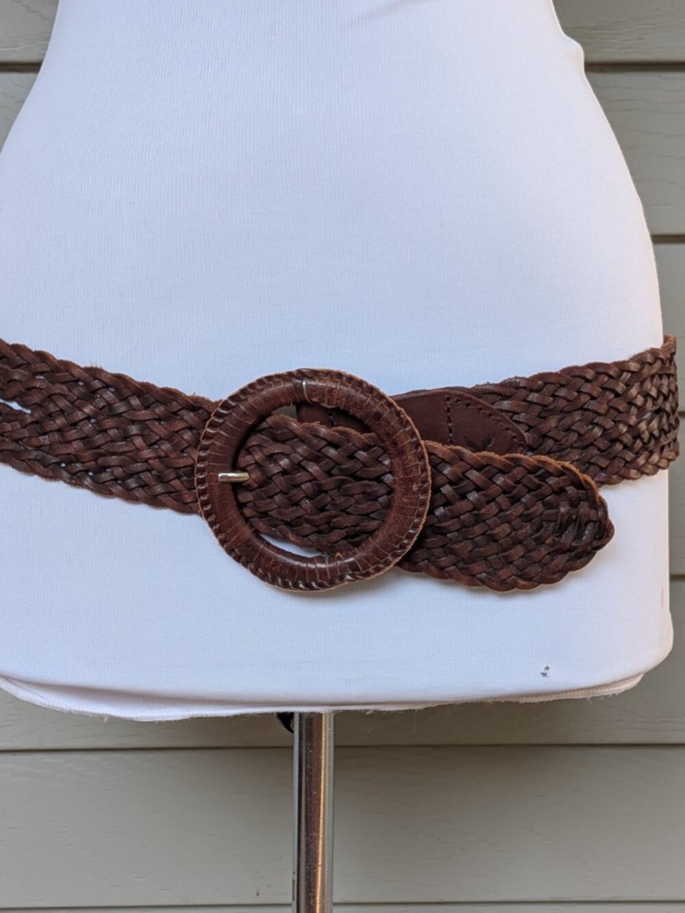 American Eagle Womens Brown Leather Wide Woven Braided Belt Size S/M S to M
